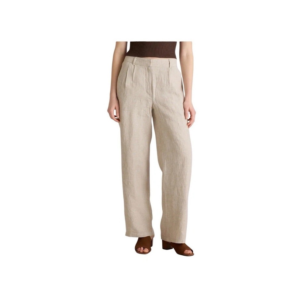Quince European Linen Flax Trousers Women's  Size 12 Wide Leg Pleated Beige NWT
